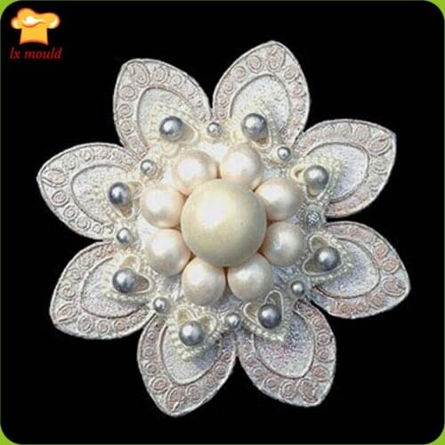 Seven Petal Flower & Pearl Brooch Silicone Molds Polymer Clay Mould, Cake Decoration Tools Brooch Mold