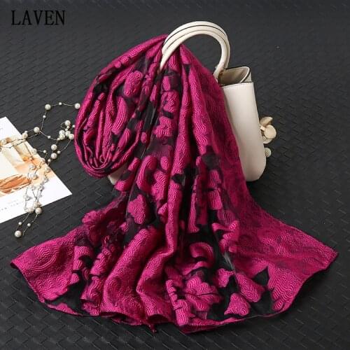 90-180cm Women Simulation Silk Cut Flower Scarf Scarves Girls Embroidery Wild Sunscreen Shawl Adult Long Embroidered Lace Scarfs