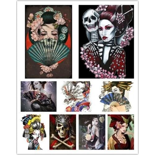 DIY Diamond Embroidered Warrior Skull woman Needlework Diy Diamond Cross stitch Paste Geisha Home DecorZT