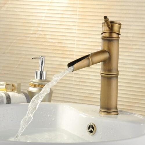 Antique Brass Finished Solid brass Bamboo Shape Bathroom Sink Vessel Faucet Basin Mixer