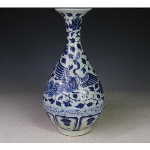 Antique YuanDynasty porcelain vase,Blue & white flowers bottle,Hand-painted crafts,Collection&Adornment,Free shipping