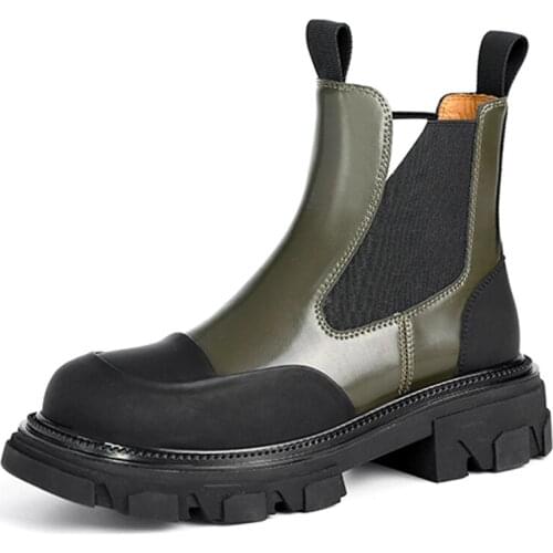 Fashion Casual Ankle Boots For Women Autumn Winter Platforms Thick Heels Shoes Woman Genuine Leather Side Zipper Chelsea Boots