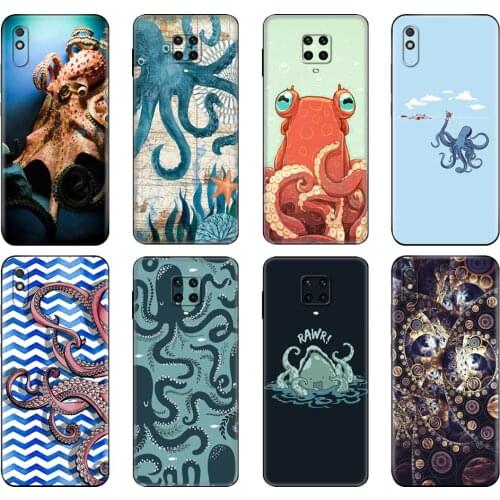 Black tpu Case For Xiaomi Redmi 7A 8 8A 9 9A 9C Case Redmi Note 8T 8 Pro T Note 9 9S 9 Pro Case blue sea octopus