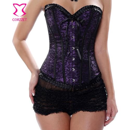 Floral Jacquard Purple Corset Body Shaper Cheap Corsets and Bustiers Women Sexy Korset Corsage Gothique Corpetes E Espartilhos