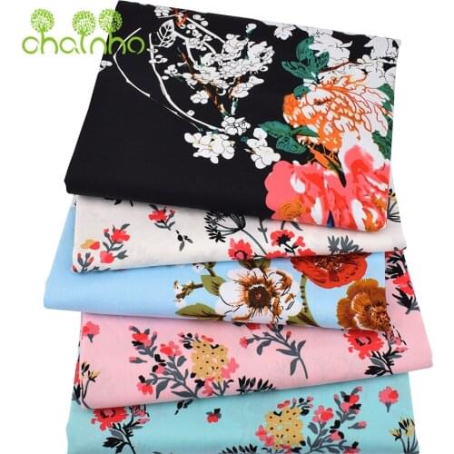 Chainho,Flower Series,Printed Stretch Twill Cotton Fabric For DIY Quilting & Sewing Baby & Childrens Dress Shirt Skirt Material