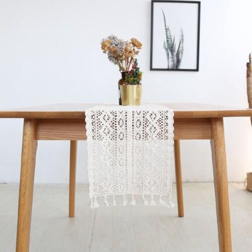 European Style Elegant Lace Table Runner Cotton Tassel Table Cloth Floral Runners Wedding Chirstmas Party Home Decor