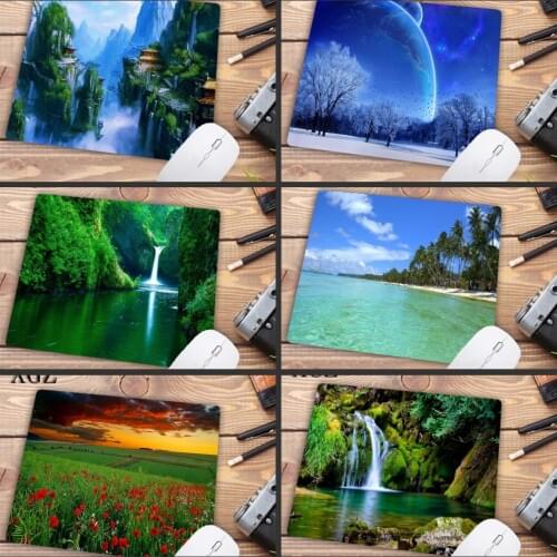 XGZ Waterfall Tree Landscape Nature Gaming Mouse Pad Rubber PC Computer Gamer Mousepad Desk Mat Table Mat Size 22X18CM Promotion