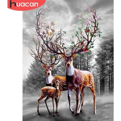 HUACAN 5d Diamond Painting Deer Wall Art Decor Full Square/Round Diamond Embroidery Animal DIY Mosaic Moon Handmade Gift