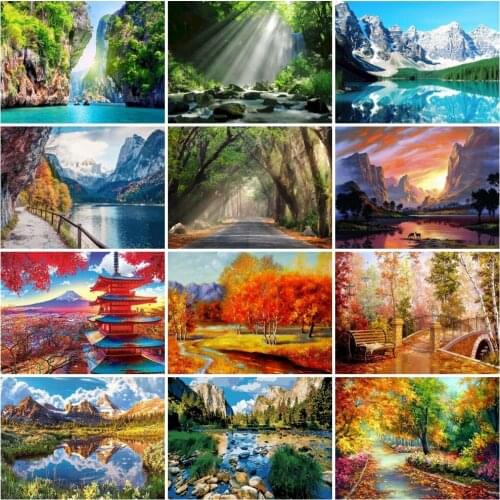 AZQSD Pictures By Numbers Seaside Tree Lake Mountain Acrylic Paint Painting By Numbers Living Room Decoration Handmade Gift