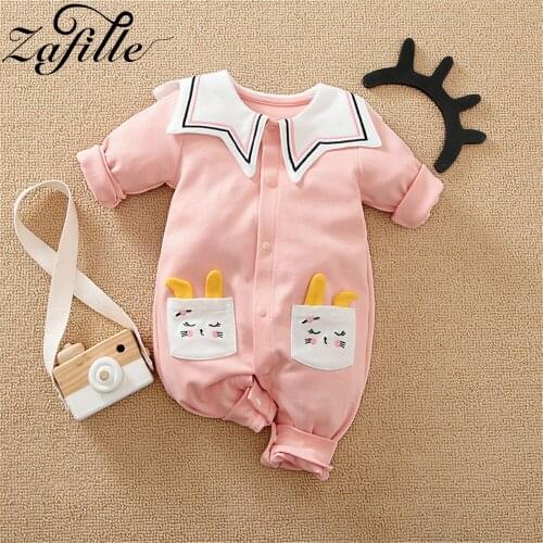 ZAFILLE Rabbit Baby Girl Rompers 2021 Spring Cartoon Cute Baby Girl Clothes Pocket Doll Collar Jumpsuit For Girls Overalls