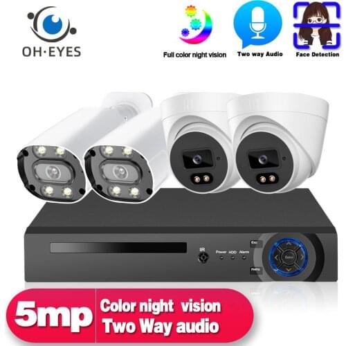 4K POE NVR Kit 4 Channel CCTV Outdoor IP Camera Kit 4 Cameras Color Night Vision Security Video Surveillance System Set 4CH 5MP