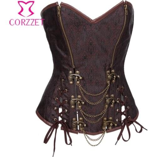 Brown Chain Steel Boned Steampunk Corset Wome Sexy Gothic Corsets And Bustiers Vintage Burlesque Costume Plus Size Waist Trainer