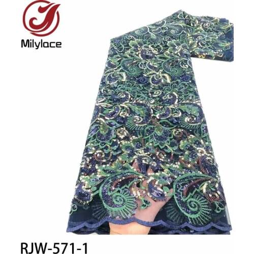 African Lace Fabric 2020 High Quality Sequins Lace French Embroidery Tulle Lace Fabrics for Wedding Dress RJW-571