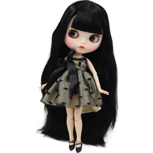 ICY DBS Blyth doll white skin joint body Black straight hair new matte face with eyebrows Lip gloss BL117