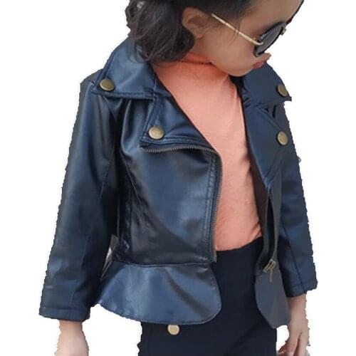 Baby girl PU jacket Autumn children Motorcycle leather fashion Lotus leaf hem short kids coat cool