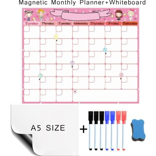 Magnetic A5 Whiteboard Weekly Monthly Planner Calendar Fridge Sticker Dry Erase Board for Kid Writing Teaching Erasable Markers