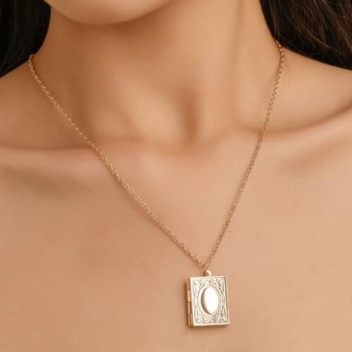 Fashion photo frame necklace magic book pendant necklace creative gold / silver / rose gold color women men chain charm