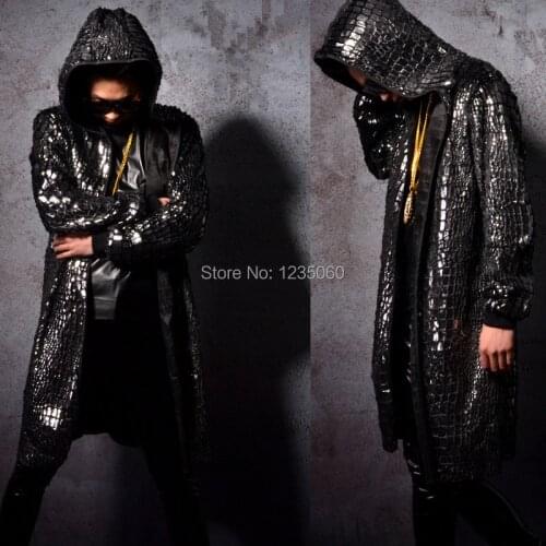 Male long jacket Cloak stage bar for singer dancer costumes nightclub dj ds blazer coat performance outfit costumes for cool