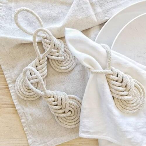 NHBR 6Pcs Cotton Rope Napkin Ring European Style Napkin Holders Dinner Table Decorate DIY Handmade Crafts Party Supplies
