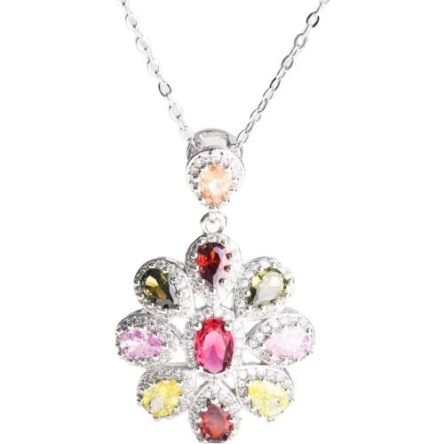 New Luxury Rainbow Zircon Pendant 925 Silver Water Drop Pear Shape Necklace Woman DIY fine Jewelry Mother Day Gift Free Shipping