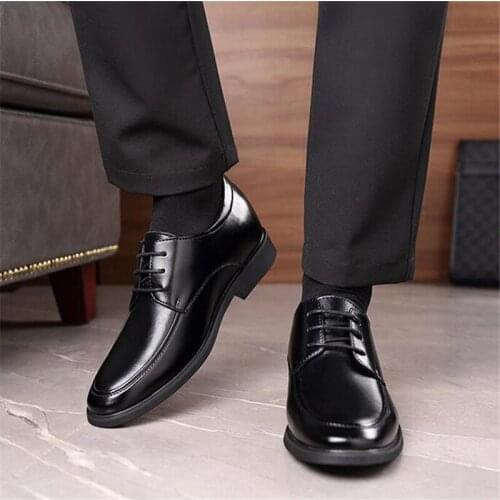 Hidden Heel 6cm Black Formal Shoes Men Genuine Leather Oxford Shoes Mens Dress Party Shoes Man Lace Up New Elegant Business Shoe