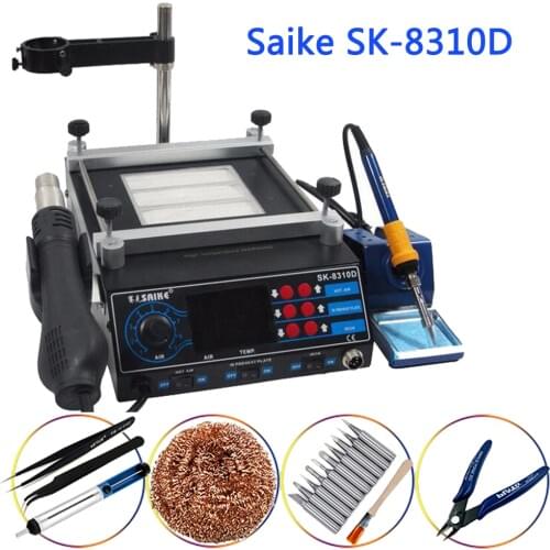 Rework Station SAIKE 8310D 220v or 110v soldering station hot air station+soldering iron+Preheat station 3 in 1
