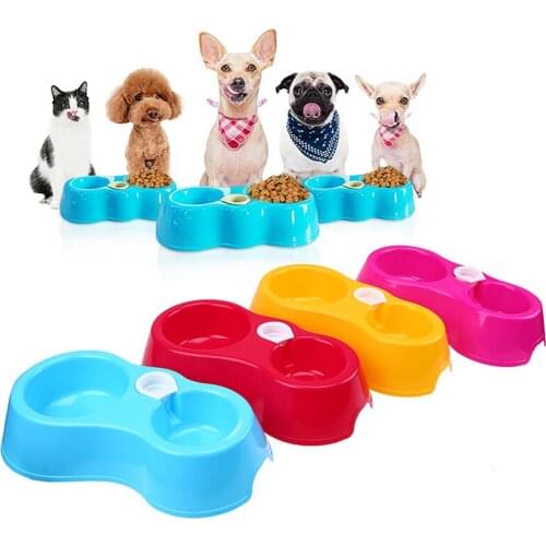 Plastic Dual Pet Feeder Portable Water Dispenser Dog Drinking Feeding Basin Automatic Feeder Bowls for Cats Pet Dogs Supplies