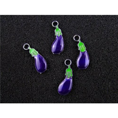 AE697 Mix Color 20Pcs Alloy Metal Enamel Eggplant Charms Pendant 26x9mm
