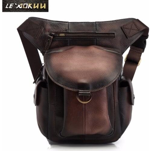 Original Oil Wax Leather Men Design Casual Messenger Bag Coffee Fashion Multifunction Travel Waist Belt Pack Leg Bag Male 9938db