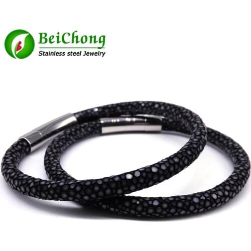 Luxury man jewelry bangle&Bracelet New Arrival baseball stingray skin leather