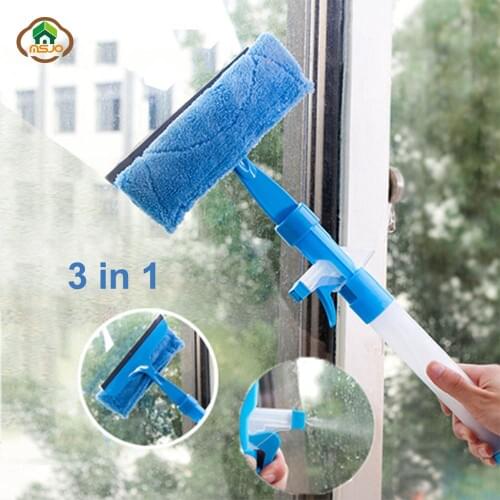 MSJO Glass Cleaner Brush 3 in 1 Spray Car Window Brush Microfiber Home Window Wiper Glass Cleaner Brushes Kitchen Cleaning Tools