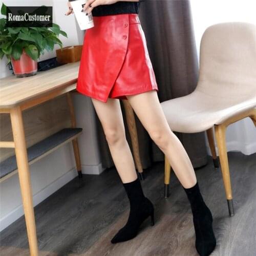 Wide Leg Shorts Womens 2021 New Genuine Leather Casual Leather Shorts Skirt Sheepskin Solid Slim Korean Female Elegant Shorts