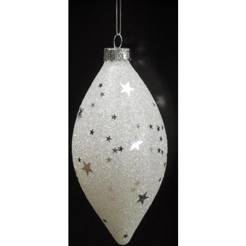100pcs/pack 6*12cm Double-Point Shaped Glass Pendant Surface White Powder Ornaments Christmas Tree Decorative Glass