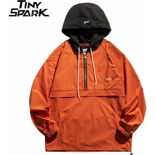 Hip Hop Streetwear Jacket Coat Patchwork Hooded Windbreaker Jacket Pullover 2021 Men Harajuku Track Jacket Tactical Outwear