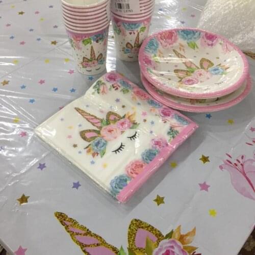 Unicorn Party Supplies Unicorn Headband Kids Birthday Favor Unicornio Gift Bag Cup Napkin Plate Baby Shower Wedding Decorations