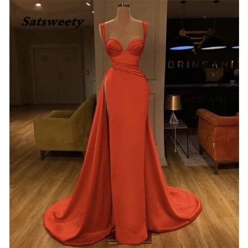 Evening Dresses Sweetheart Sleeveless Floor Length Side Slit Mermaid Silk Satin Evening Dresses vestidos de fiesta de noche