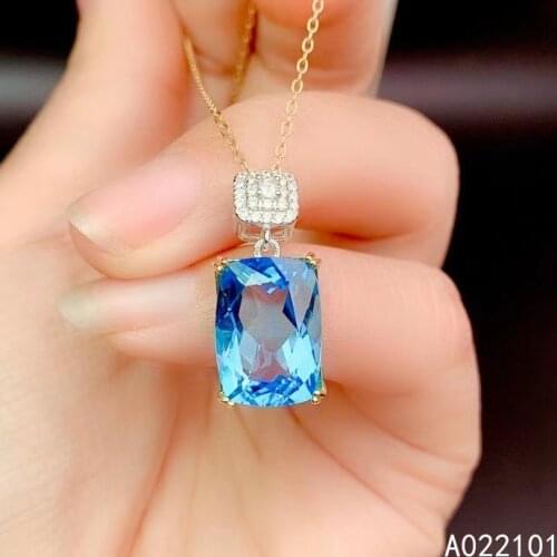 KJJEAXCMY fine Jewelry 925 Sterling Silver Natural blue topaz Girl trendy gemstone Pendant Necklace Support Test Chinese style