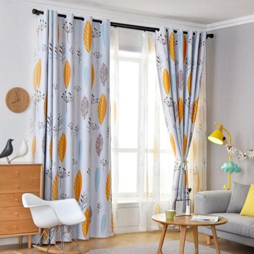 Yellow Leaf Semi Blackout Curtains For Living Room Modern Simple Linen Polyester Bay Window Treatment Blinds wp132C