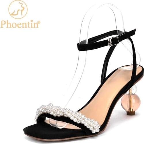 Phoentin Summer Retro Pearl Sandals Women 2021 Strange High Heels Genuine leather Shoes Sexy Party Open Toe Strap sandals FT1523