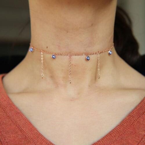 12" 14" adjust circle round charm long tassel chain teen girl women jewlery turkish evil eye elegant gorgeous choker necklace