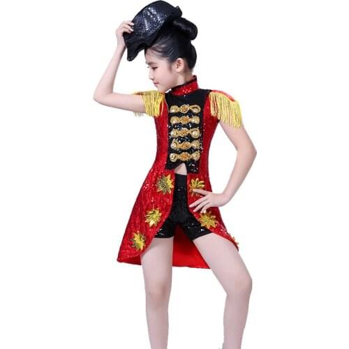 2PCS/SET Children Sequins Modern Jazz Dance Costumes Street Stage Dancewear Suit Modern Dress Girl Cheerleading Clothes