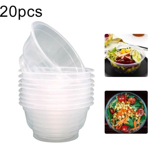 20Pcs 360ml Disposable Plastic Round Bowl Kitchen Salad Snacks Picnic Container Party Camping Disposable Bowls