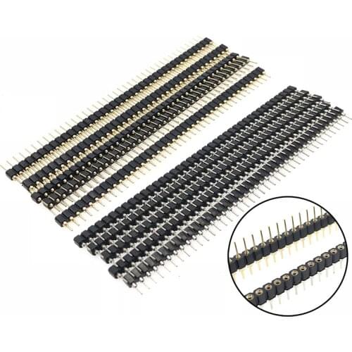 5 Pair Connector Pin Header Strip 5pcs Male + 5pcs Female Single Row 40 Pin 2.54mm Strip Round Needle 1x40P PCB Gold Plated