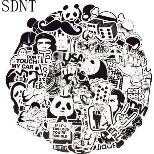 50 PCS Black and White Graffiti Stickers Punk Anime JDM Stickers Toys to DIY Laptop Guitar Skateboard Suitcase Bike Car Decals
