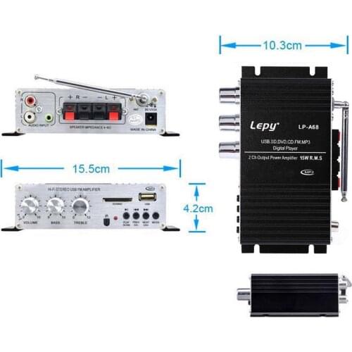 Car Amplifier Remote Control USB FM Small Amplifier Motorcycle Small Power Amplifier 2x15W RMS 2Inch Output Power Amplifier