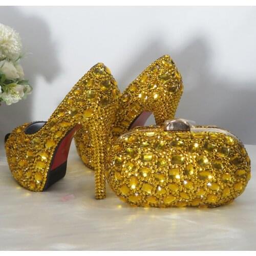 BaoYaFang Open Toe Gold crystal High Party Dress Wedding shoes Women Bridal woman Platform Shoes Ladies Female Pumps Fish Toe
