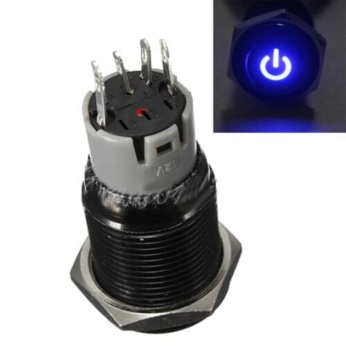 Black 16mm 12V Car Blue green red white yellow LED Power Push Button Metal Toggle Switch Latching Sales
