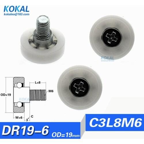 [DR19C3L8]10pcs DR series DIY Furniture Drawer POM white plastic M6 screw ball bearing wheel roller 19mm minisize pulley DR19