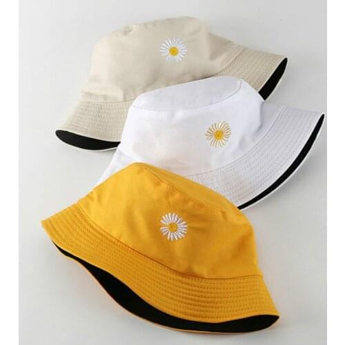 Daisies Double-sided Bucket fishing 2020 Hot Spring women Hats Sunscreen sun cap wear Spring lady fisherman hat Korean harajuku