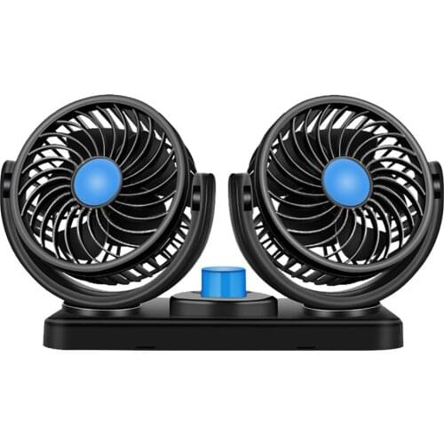Electric Car Mini Fans Auto Cooling Air Fan Dual Head Fans 2 Speed 360 Degree Rotating Fan With Cigarette Lighter